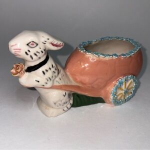 Vintage 1950’s MCM Bunny Pulling a Basket Planter Easter Decoration Handpainted